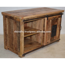 industrial tv cabinet mango wooden cast iron attachment